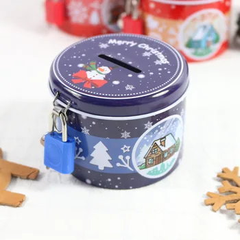 

Christmas Present Coins Storage Box Cute Piggy Bank Round Money Box With Metal Lock Key Cartoon Storage box Birthday Gift