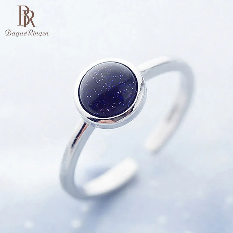 Женское кольцо с круглой огранкой Bague Ringen регулируемое из серебра 925 пробы обсидиановой отделкой подарок на