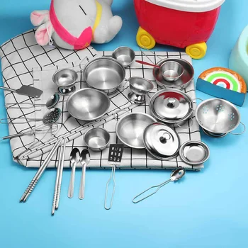 

25PCS/Set Stainless Steel Cooking Toys Set Pretend Cookware Set for Little Chef Play House Kitchen Toys for Boys or Girl Gifts