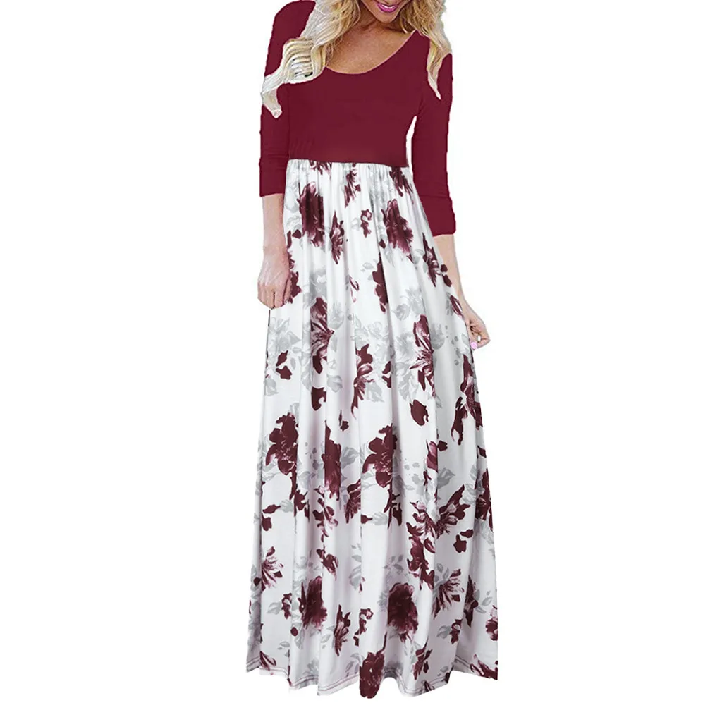 Women's Autumn Boho Dress Long Sleeve Floral Print Tank Long Maxi Dress dresses woman party night vestidos de festa Dresses
