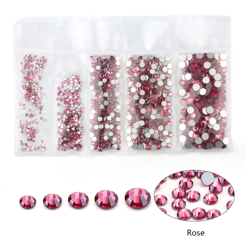 rose Новинка разные размеры: SS4 SS6 SS12 SS16 SS20 красочные 1440 шт. 3D не исправленный для искусства ногтя Flatback Стразы для украшения для одежды - Цвет: rose