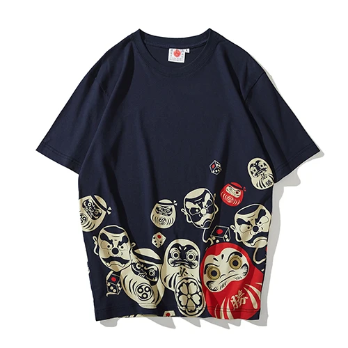 Japanese style lucky lucky god Bodhidharma egg personality trend wild cotton printed cartoon T-shirt summer couple short-sleeved 7