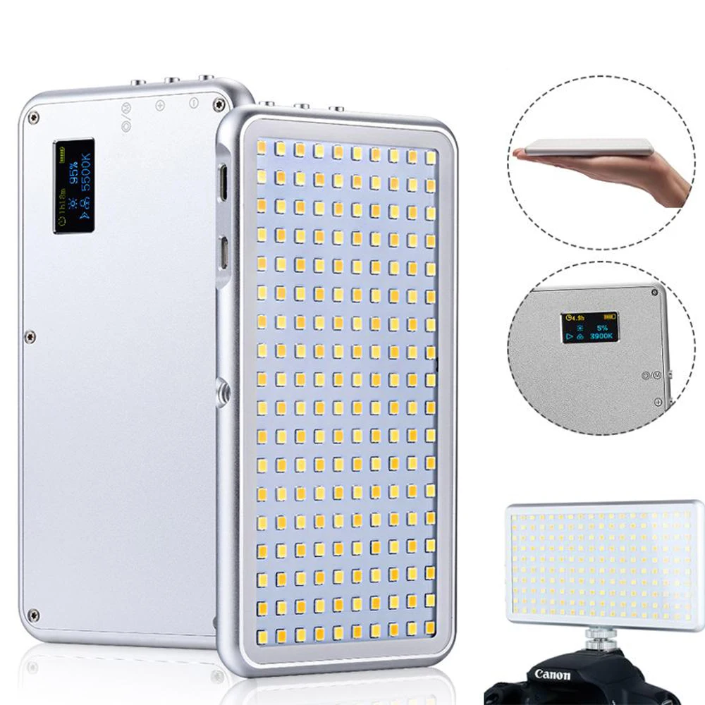 

Ultral Thin 180 LEDs Pocket On-Camera Led Video Light Dimmable 4000mAh Battery Photographic Lighting for Canon Sony DSLR Cameras