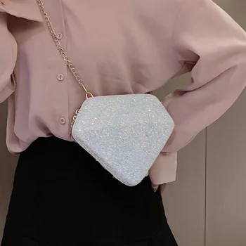 

X 2019 Women New Style Elegant Fashion Design Casual All-match Sequins Decoration Shoulder Cross body Bag Diamond Shape Pink Bag