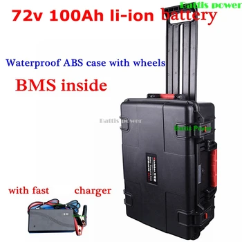 

waterproof 72v 100Ah lithium ion battery li ion with BMS wheel trolley case for 7200W bike tricycle Forklift EV +10A charger