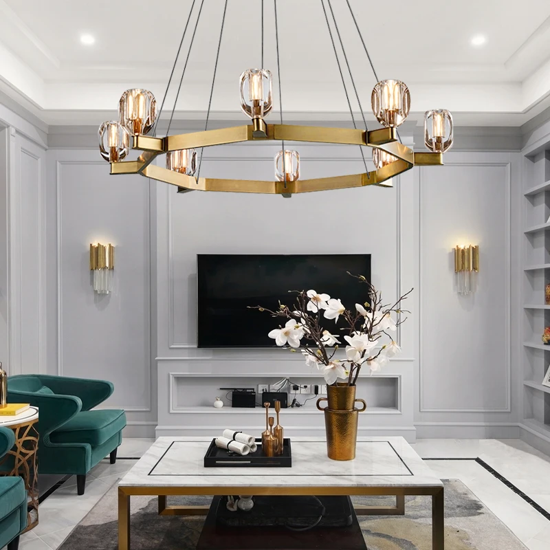 Copper light luxury chandelier crystal living room lamp simple modern minimalist Nordic lighting restaurant | Лампы и освещение