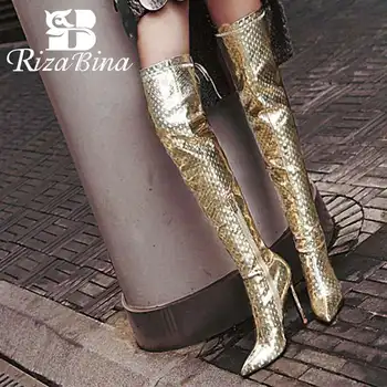 

RIZABINA Design Brand Over The Knee Boots Women Sexy Pointed Toe Thin Heel Shoes Fashion Party Club Women Long Boots Size 32-47