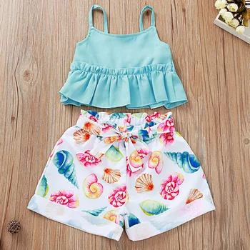 

kids baby girl clothing solid off shoulder tops T-Shirts print bow short pants toddler clothing girls clothes set 2pcs 1-5Y