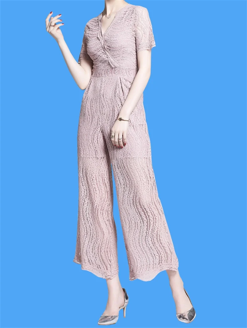 

Lace Jumpsuit 2019 New Fashion Rompers Womens Jumpsuits Clubwear Playsuit Hollow Out Casual Party Chiffon Outweaer Clothes