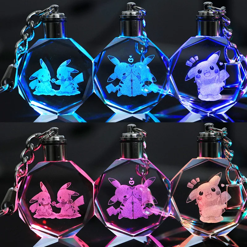 Pokemon Anime Figure Pikachu Charizard Rayquaza Arceus Mewtwo Cristallo Luminoso Portachiavi Ciondolo Giocattoli Bambini Regali Di Compleanno