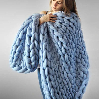 Hand Crochet Bed Sofa Blanket throws Weaving Linen Chunky Winter Wool Knitted 6CM Giant Thick Yarn Bulky Knitting Throw Blanket - Цвет: Цвет: желтый