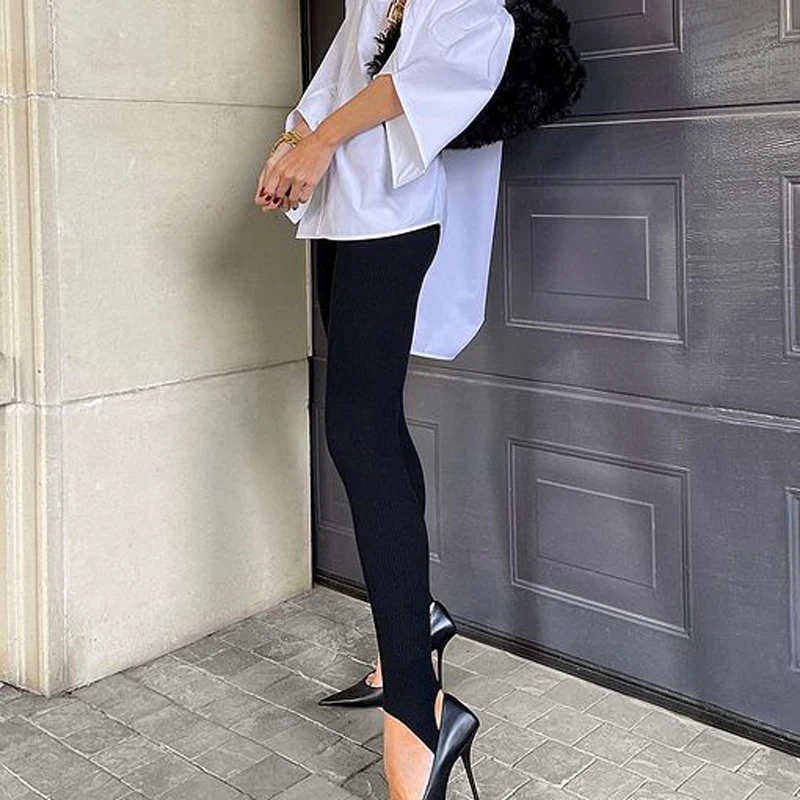 black leggings Women Ribbed Knitted Leggings Autumn High Waist Fitness Basic Pants Sweatpant Casual All-Match Skinny Female Leggings Pants leather leggings