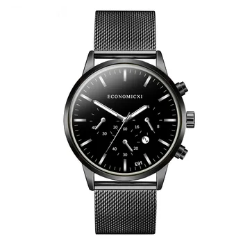 

Casual Mens Quartz Watch Black Alloy Strap Bracelet Watches For Men Sport Complete Calendar Clocks Luminous Hands Watch E91-SHW
