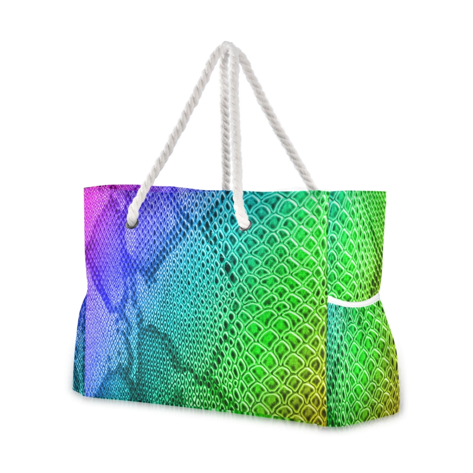 Tote Bag For Travel Beach Grocery Shopping Rope Handle Women's Reusable Cute Bags For Girls Rainbow Snake Skin Print Colorful| | - AliExpress
