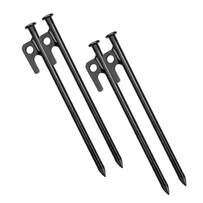 

Heavy Duty Steel Tent Stakes Tarp Pegs Solid Stakes Footprint Camping Stakes for Outdoor Trip Hiking Gardening, 4 Pack