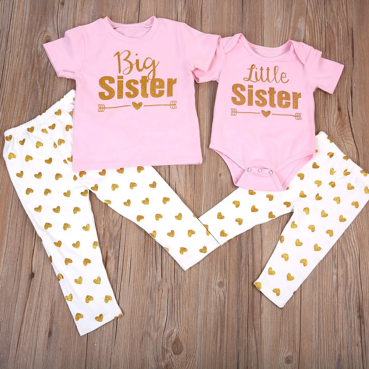 

Big Little Sister 2PCS Fancy Newborn Infant Baby Girls Short Sleeve Bodysuit And Pants Set Clothes