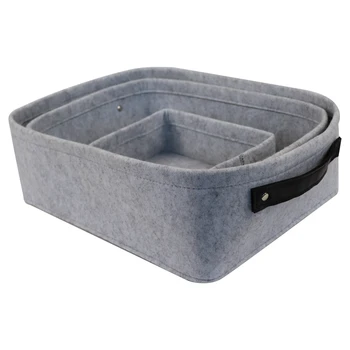 

Felt Storage Basket Living Room Coffee Table Light Gray Storage Basket Cloth Felt Storage Box Bedroom Socks Storage Four-Piece S