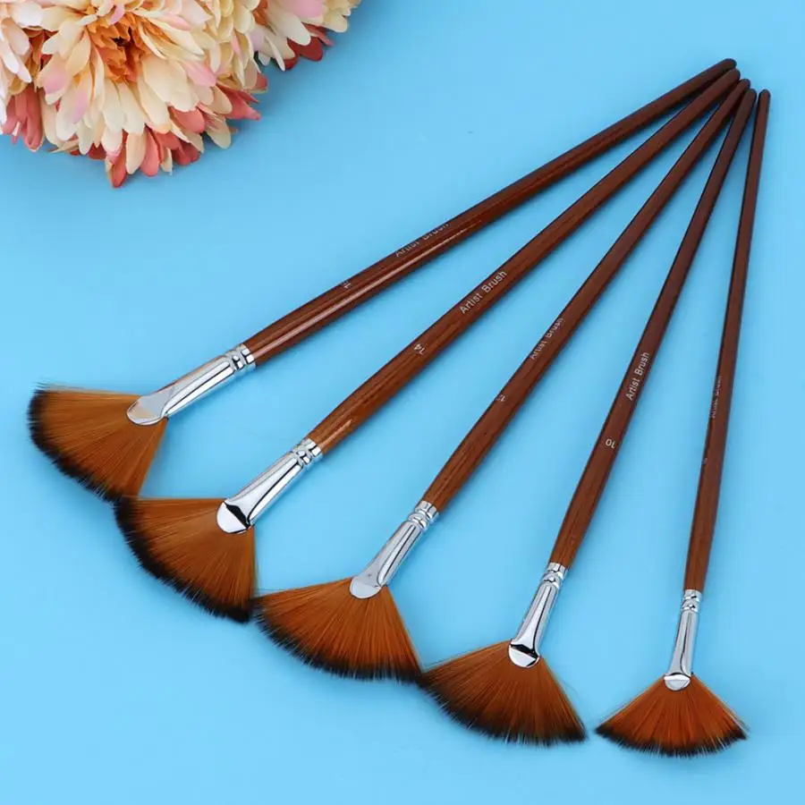 9 шт. кисти для рисования нейлоновые волосы деревянная ручка веерообразные акварельные инструменты для рисования маслом для школы