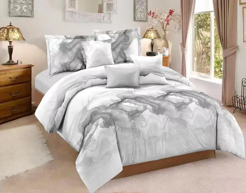 

Gray Ink Printed Bedding Set White High Quality Duvet Cover Queen Comforter Bed