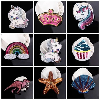 

DIY Unicorn Patch Sequin Patches Rainbow Dinosaur Sewing On Patches For Clothing Cartoon Patch Stripe Stickers For Clothes Badge