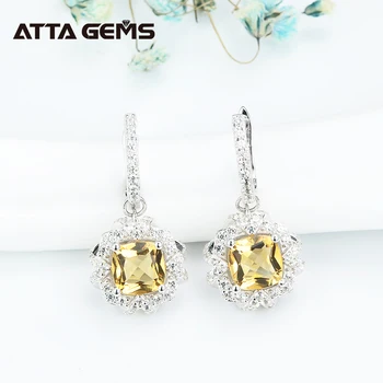 

Natural Citrine Sterling Silver Drop Earring for Women 2 Carats Natural Yellow Crystal Romantic Style Women's Gifts Birthday