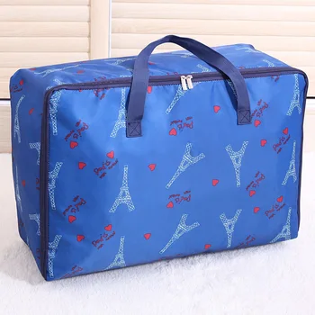 

Oxford Fabric Bedding Pack Bag Portable Luggage Organizer Blue Handle Storage Bag Save Space Closet Organizer Home Zipper Bag