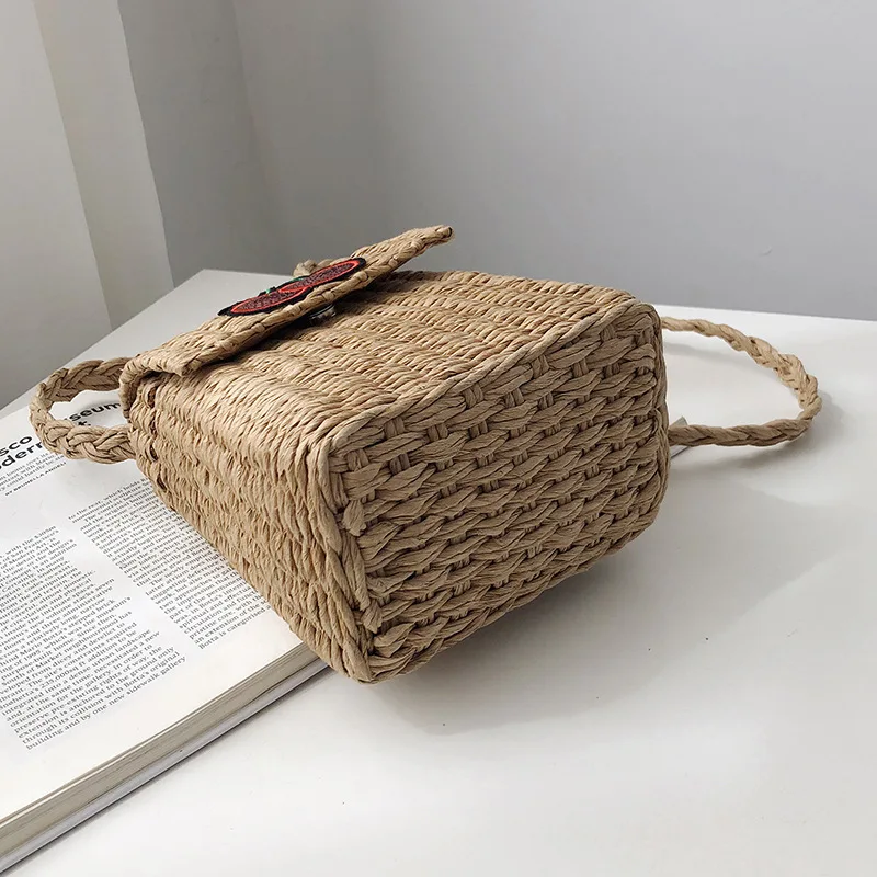 

2019 New Style Entirely Handmade Straw Bag Cherry Stereo Stereotypes Phone Bag Shoulder WOMEN'S Bag