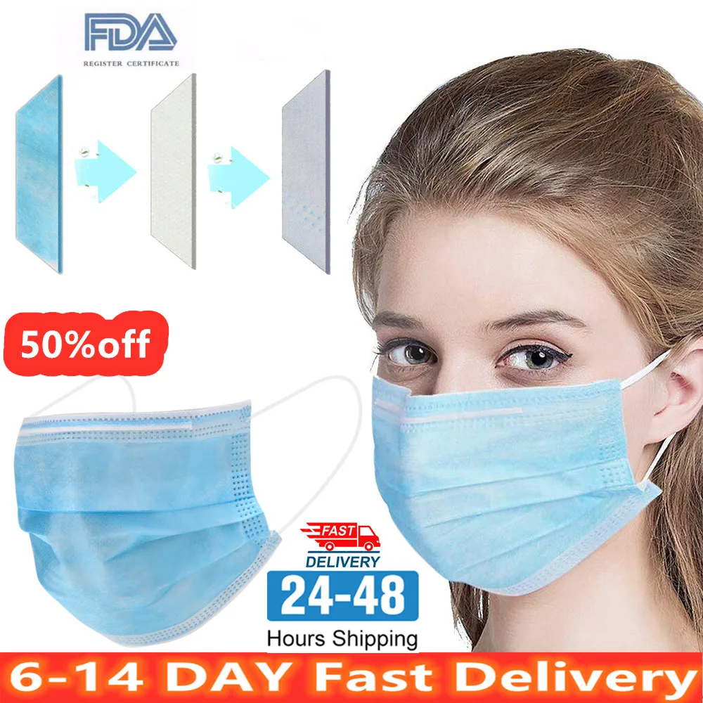 

50/100/PCS 3 Laye Mask dust protection Masks Disposable Face Masks Elastic Ear Loop Disposable Dust Filter Safety Mask Anti-Dust