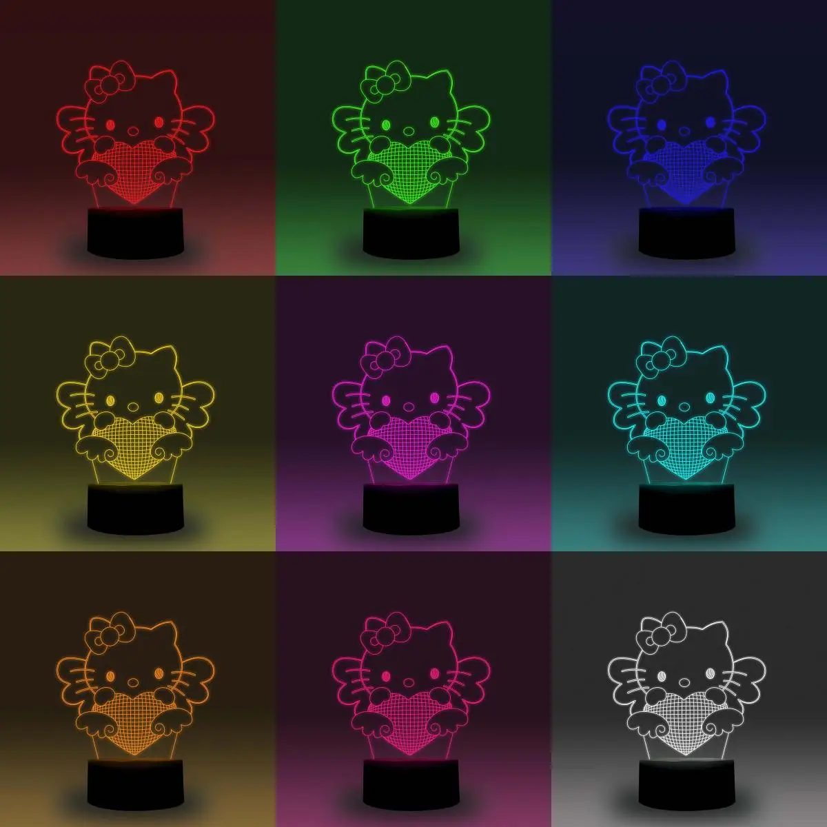 NiteApps 3D Kitty с сердцем ночник настольная иллюзия Лампа подарок на день рождения приложение/сенсорный контроль