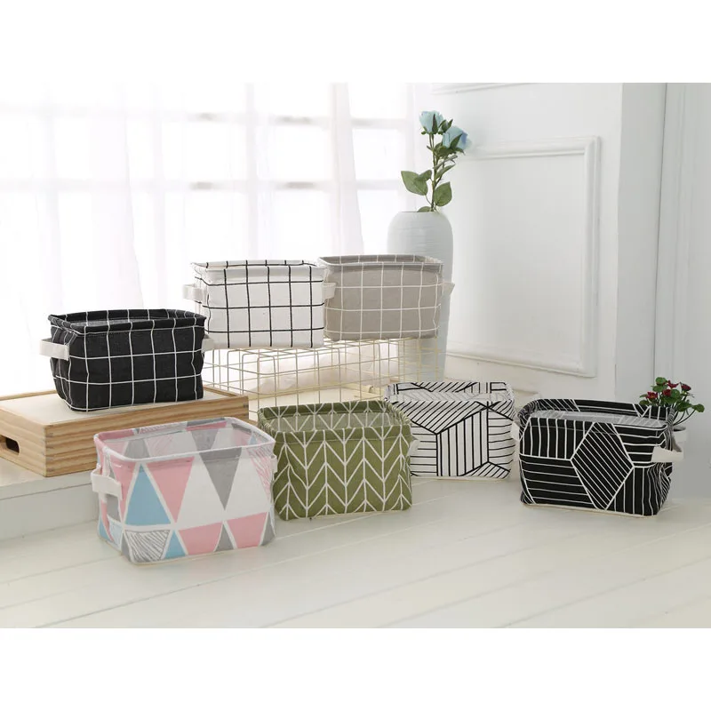 

Desktop Storage Box Cute Printing Waterproof Organizer Cotton Linen Sundries Storage Basket Cabinet Underwear Storage Bag