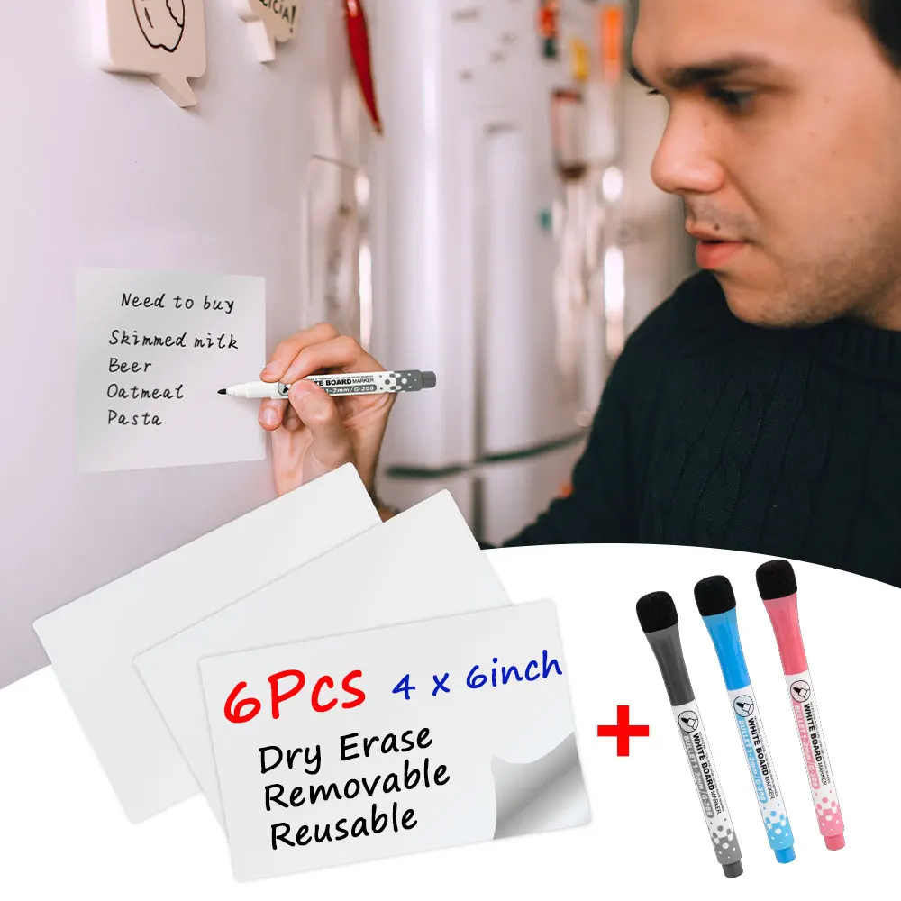 6Pcs Reusable Sticky Notes 4*6inch Dry Erase White Board Sticker with