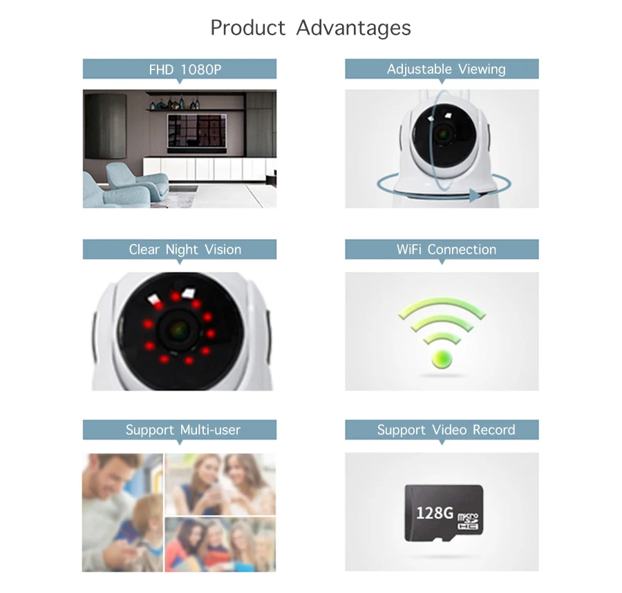 IP камера видеонаблюдения с поддержкой Wi Fi Full HD 1080 МП|ip camera wifi|camera ir cut1080p ip |