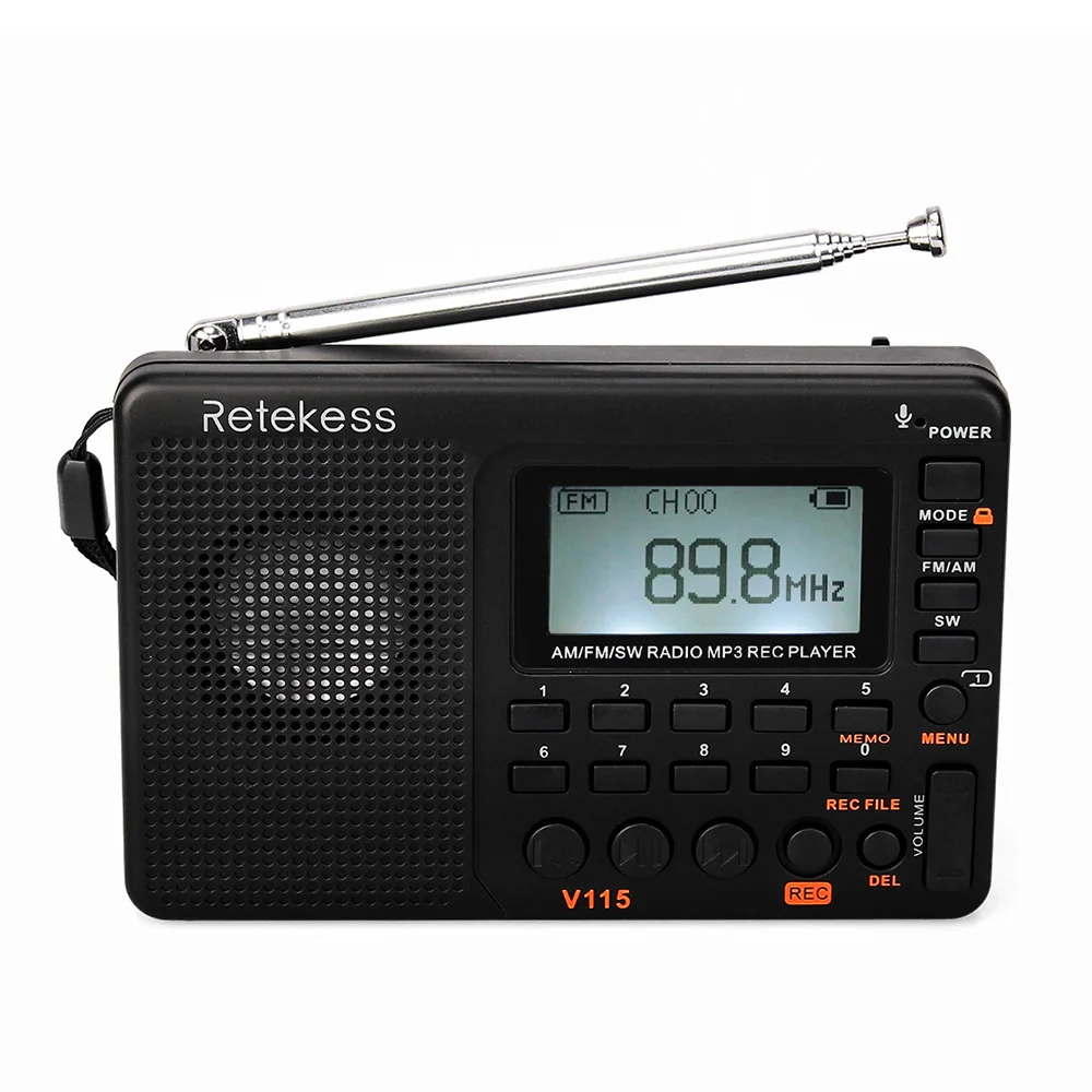 RETEKESS V115 радио AM FM SW карманное коротковолновый fm динамик Поддержка TF карта USB REC