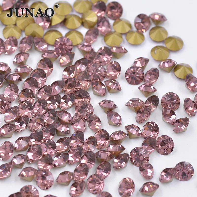

JUNAO SS6 8 10 12 16 20 30 Light Purple Glass Point Back Rhinestone Applique Face Nail Crystal Stickers Round Strass For Bags
