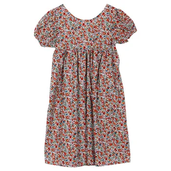 

Kids and Teen Girls Summer Cotton Floral Dress Retro Cute Princess Dresses Fashion Backless High Waist Children Dresses, #8762