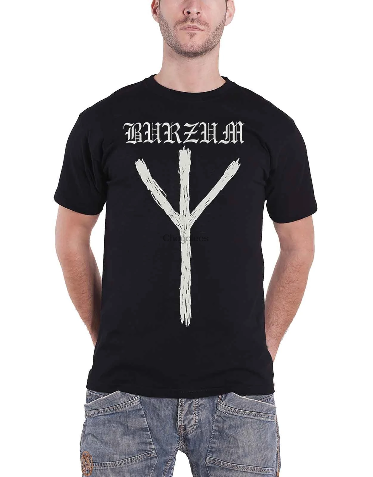 Мужская черная футболка Burzum с рунами и логотипом группы |