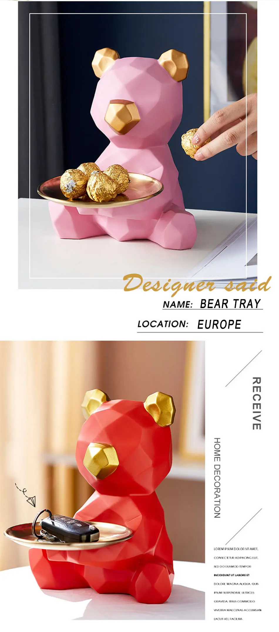 Home Room Decor,Figurine,Cool Bear,Sculpture,Table Decoration,Modern,Multifunction,Desk Storage,Statue,Decorative,3D Miniature