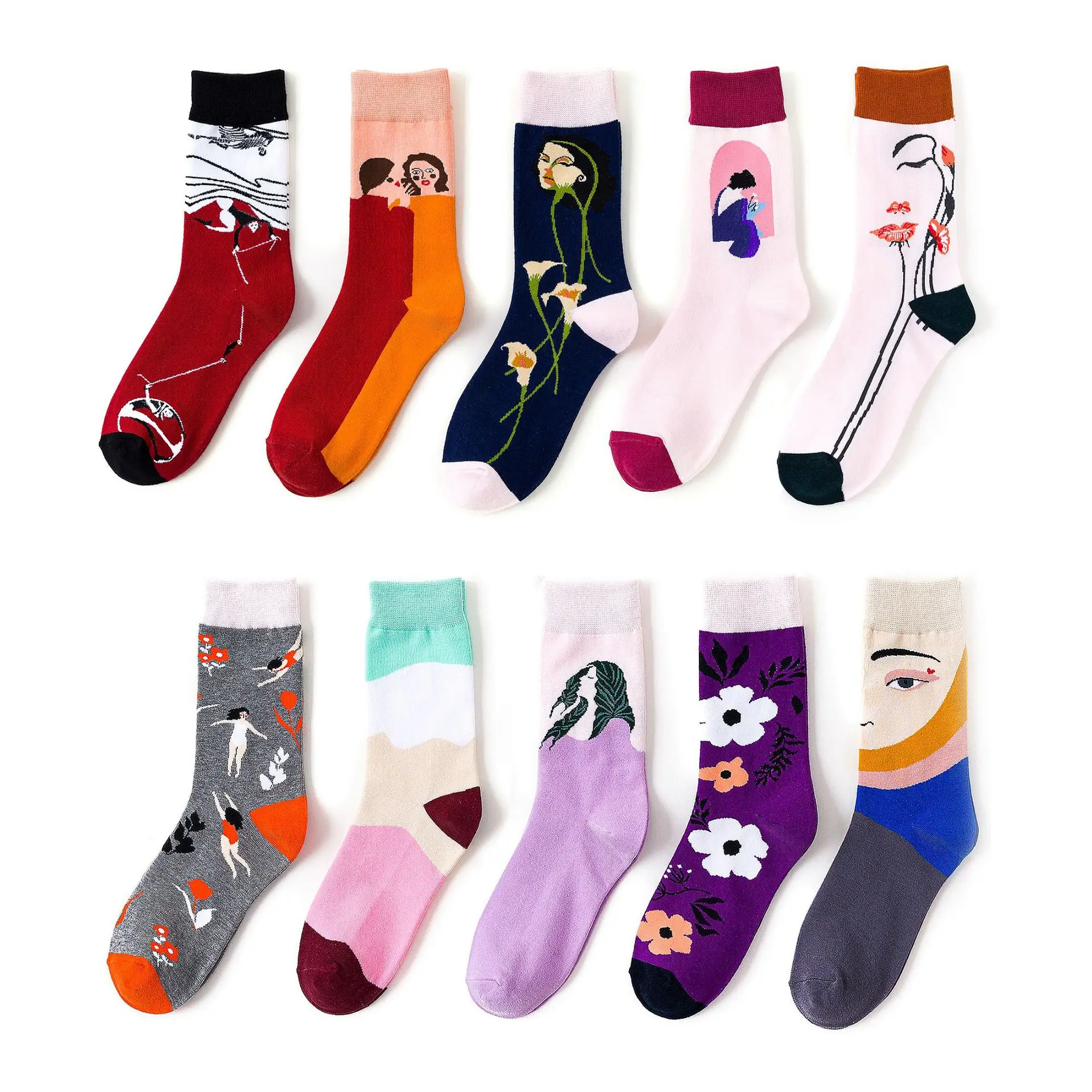 Colorful Funny Cute Socks Womens crew cotton animal flower cute casual harajuku fashion socks | Женская одежда