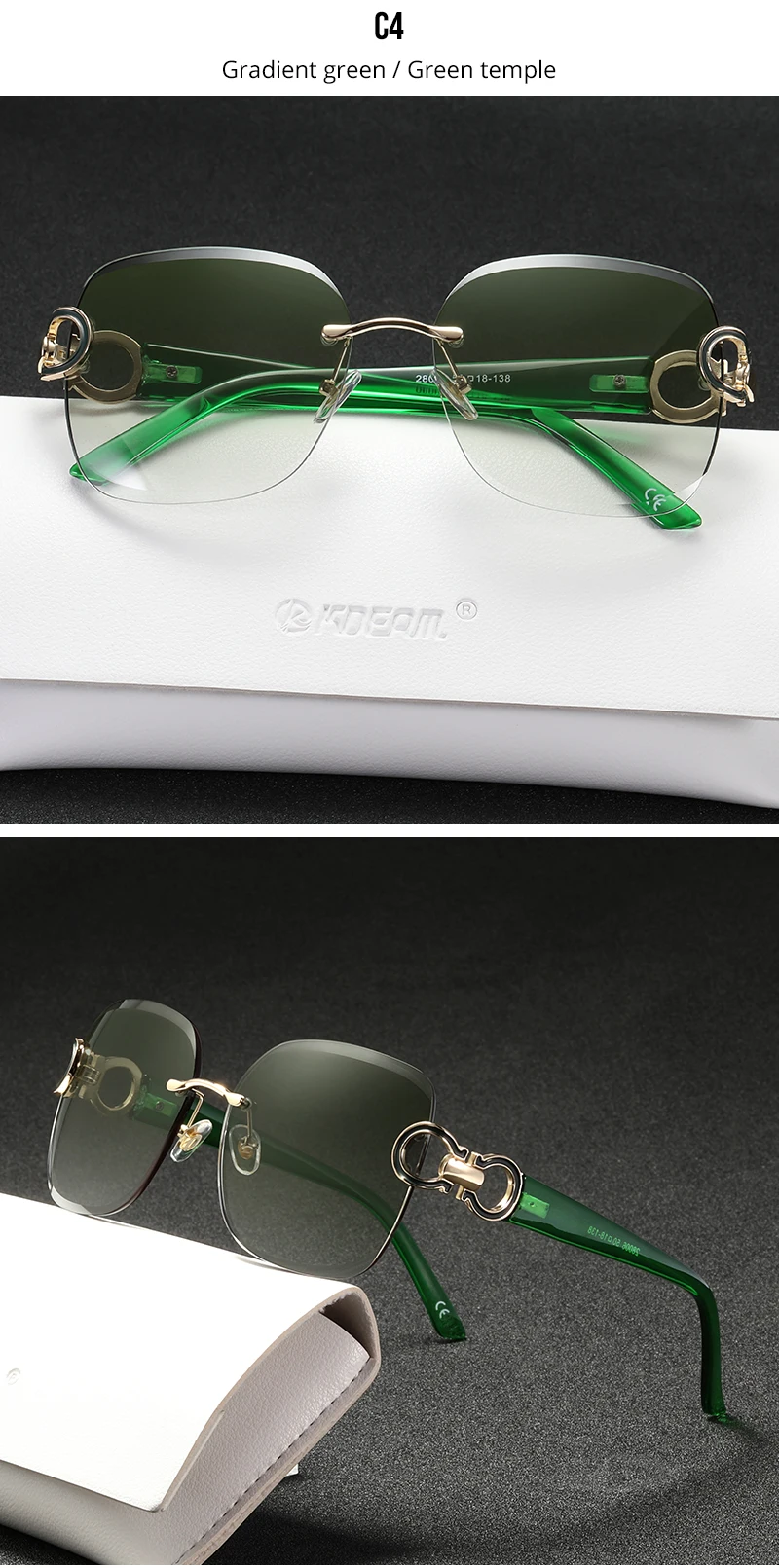 KDEAM, безрамные Винтажные Солнцезащитные очки для женщин, черепаховая пряжка, антибликовые линзы, автомобильные солнцезащитные очки для женщин KD8006
