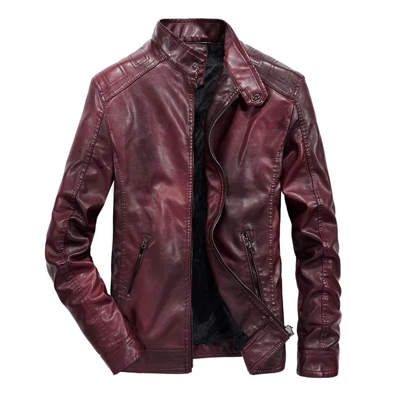 KIOVNO Mens Fashion Pu Leather Jackets Coats Fleece Lined Motorcycle Leather Jackets Outwear For Male Size M-3XL Windbreak (5)