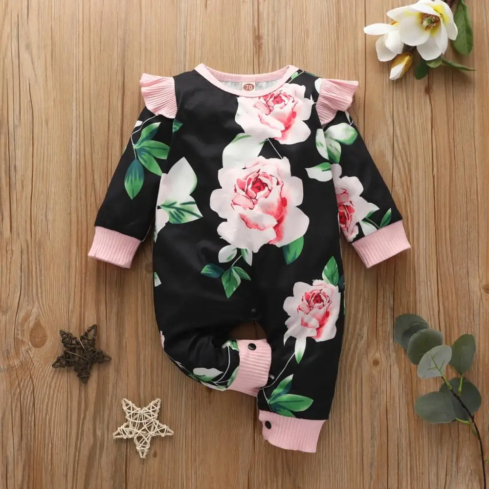 

PatPat 2020 New Spring and Autumn Baby Floral Ruffled Jumpsuits for Baby Girl Jumpsuits