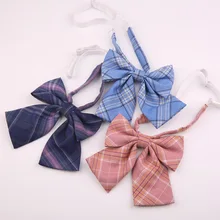 Японские Женские Классические рубашки с галстуком-бабочкой, женские деловые Свадебные клетчатые галстуки с бабочкой, костюмы с бабочкой для девочек в морском стиле