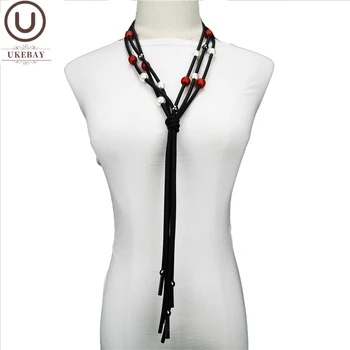 

UKEBAY New Red And White Pearl Necklaces Women Luxury Jewelry Handmade Rubber Accessories Long Pendant Necklace Bead Jewellery