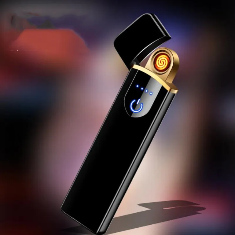 Ультра тонкая металлическая Электронная зажигалка для сигарет USB ветрозащитная