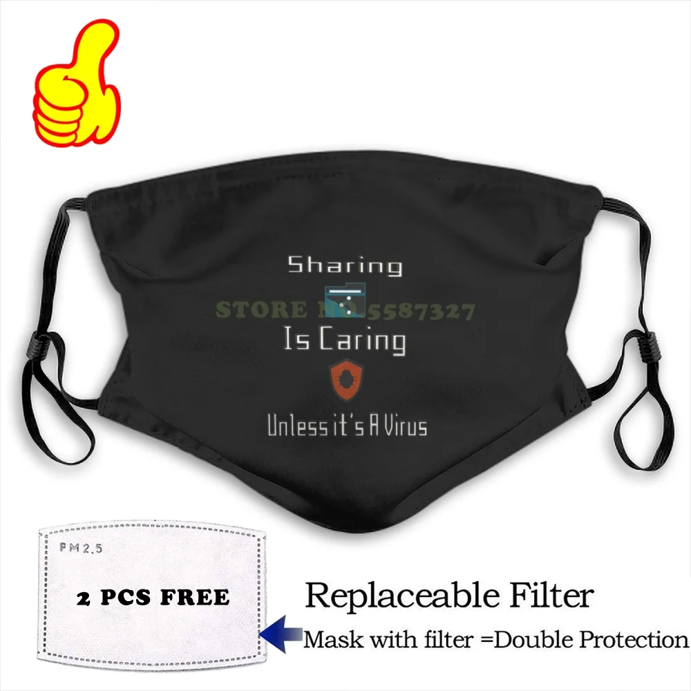 Face Mask Sharing is caring Anti Dust with filter for men women kids girl boy teens cool Kawaii funny design DIY black masks | Аксессуары