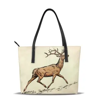 

OLN Tote Bag Ink Draw Deer Illustration Women Leather Handbags Female Pu Leather Bag Fashion Lady Shoulder Bags Classic Handbag