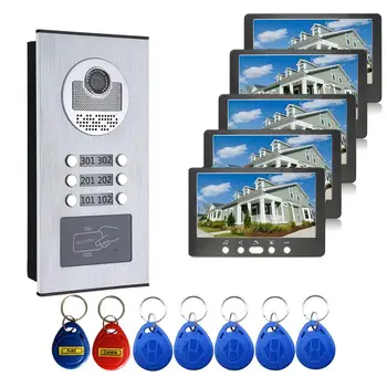 

Video Intercom 7'' Monitor Wired Video Door Phone Visual Speakerphone Intercom System Waterproof Outdoor Camera For 5 Apartment