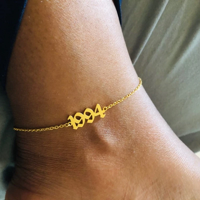 Birth Year Anklets For Women Foot Jewelry Stainless Steel Old English Numbers Numerals Leg Chain Bracelet Birthday Gifts Birth Year Anklets For Women Foot Jewelry Stainless Steel Old English Numbers Numerals Leg Chain Bracelet Birthday Gifts