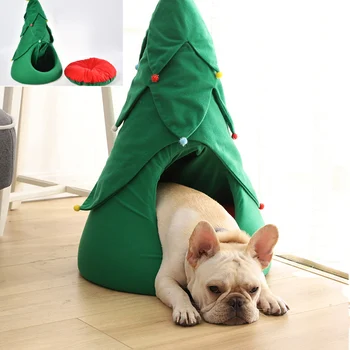 

Warm Christmas Tree Shape Pet Dog Tent Cave Bed, Dog House Bed, Dog Igloo 2-in-1 Self-Warming Comfortable Dog Bed Pet Tent House