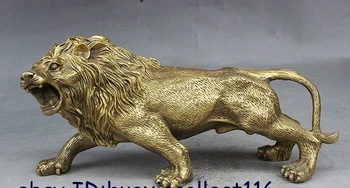 

7" Folk Chinese Fengshui Brass Carving Bixie ferocity Lion Beast Animal Statue